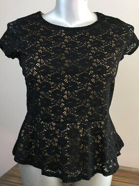 [Jessica] Black Lace Overlay Peplum Blouse | LP / 16P | Good